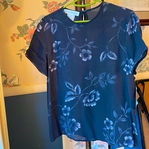 ??Jones New York Navy Blue Floral Pure Silk NWT brand new 8 eight keyhole blouse